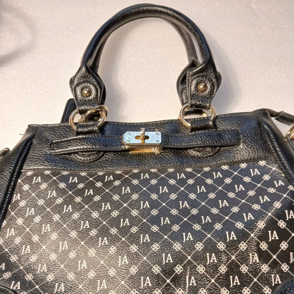 Danbury Mint Black Monogram Leather Satchel Turn-Lock Good Cond